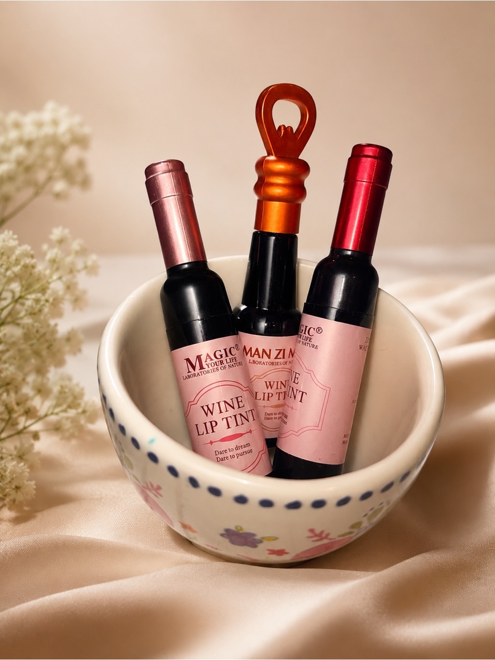 Wine Bottle Lip Tint Set – Waterproof Lip Gloss Trio – New, natural life
